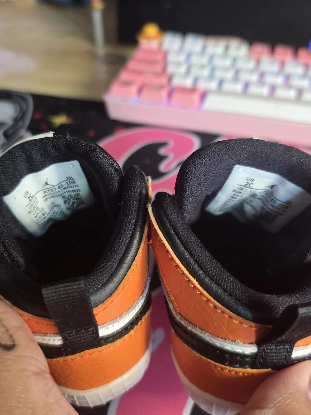 Nike Infant Jordan 1 Crib Booties High-Top Sneakers in Orange, Black & White